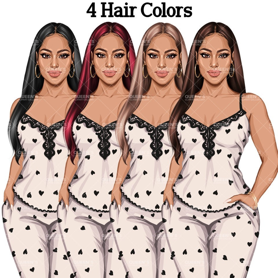 Pajama girl clipart, Afro Woman in Sleepwear, Pajama Illustration, Cozy clipart, Bedtime clipart, Pajama Fashion, Pajama Party, Fashion girl