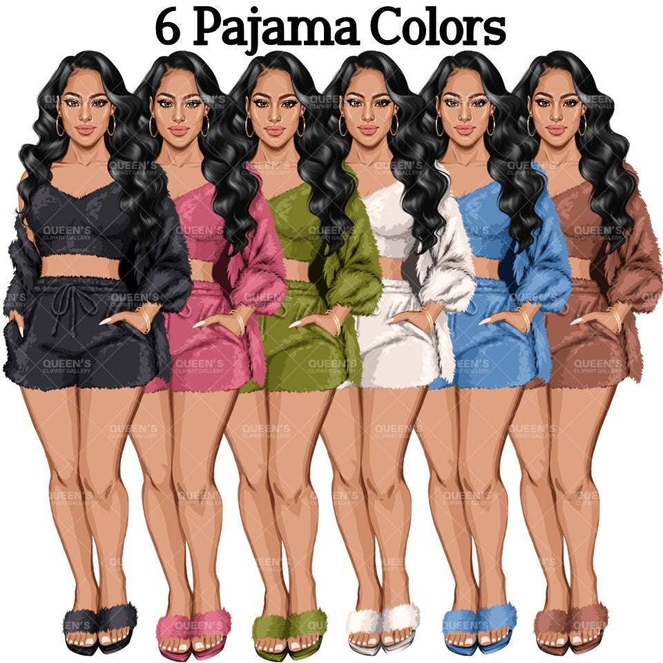 Pajama girl clipart, Afro Woman in Sleepwear, Pajama Illustration, Cozy clipart, Bedtime clipart, Pajama Fashion, Pajama Party, Fashion girl