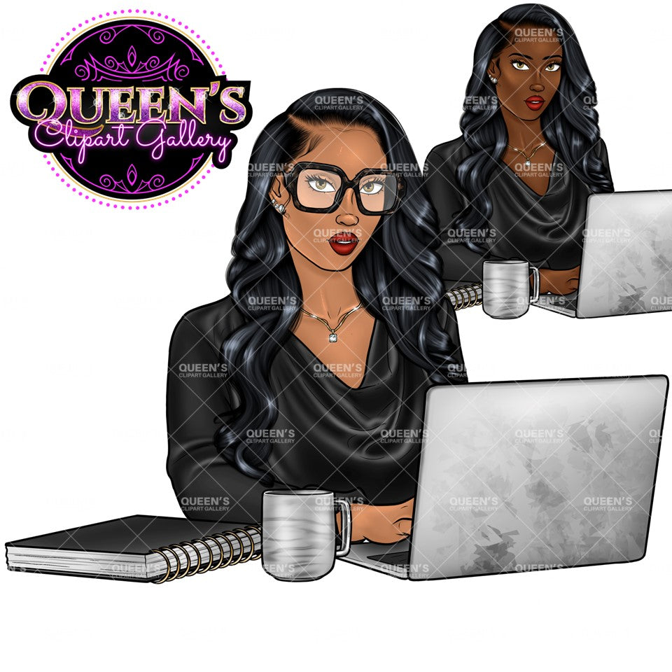 Work life clipart, Afro girl clipart, Woman on Computer, Black woman clipart, Black girl magic, Fashion girl, Boss woman clipart, Black girl