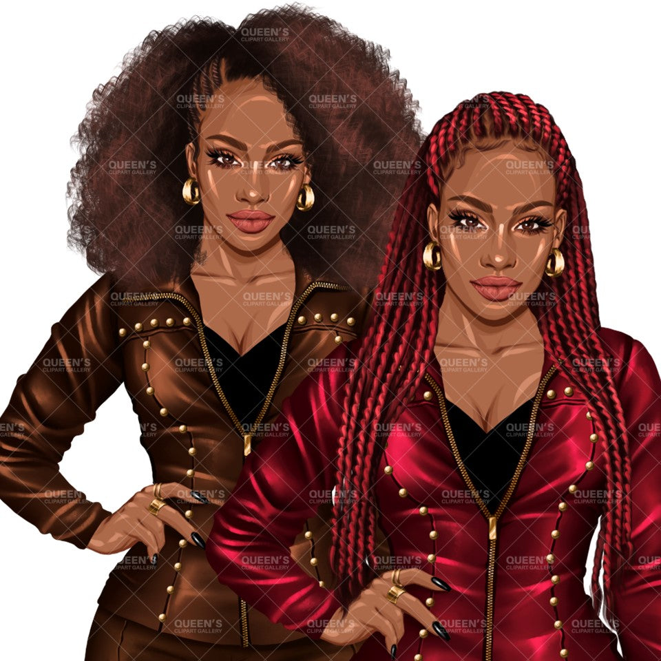Afro woman in leather clothes, Girl boss, Lady boss, African American woman, Fashion girl clipart, Fashion illustration clipart, Curvy girl