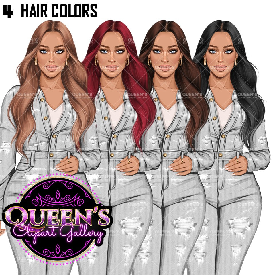Denim Jeans Girl Clipart, Fashion Girl Clipart, Jeans Girl Clipart, Girl Boss Clipart, African American Woman in Jeans, Jeans Jacket Clipart, Boss Babe