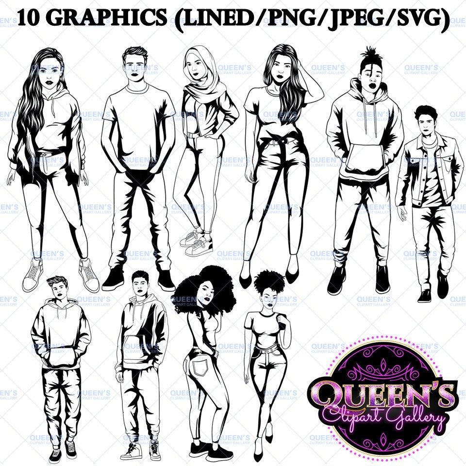 Teenagers clipart, High school students, Older teens, Male Teen Clipart, Female Teen Clipart, Students, Back to School, Teen clipart, Afro