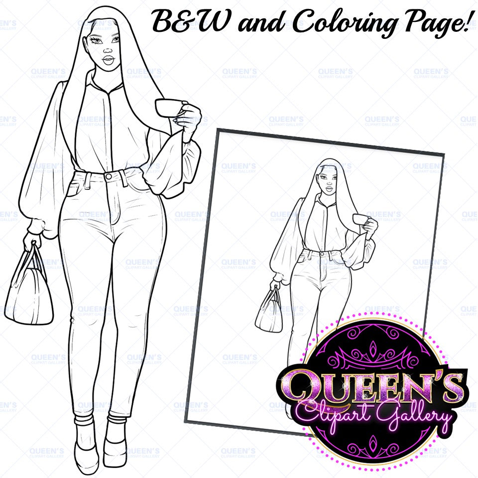 Denim jeans girl, Afro girl clipart, African American woman, Black woman clipart, Black girl magic, Fashion girl clipart, Girl boss, Curvy girl, Black Queen