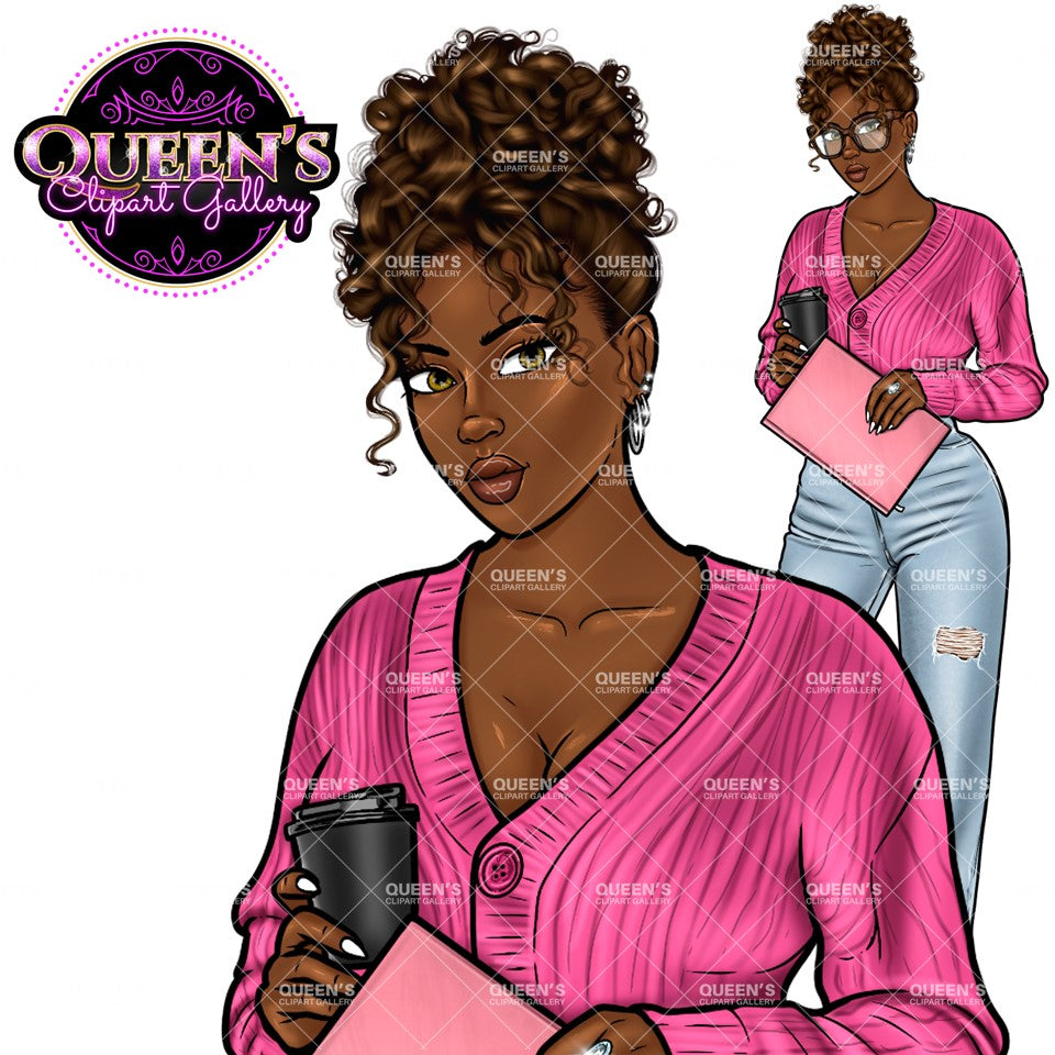 Denim girl clipart, Black girl magic, Fashion girl clipart, African American woman, Afro girl clipart, Girl boss, Fashion illustration, Boss lady