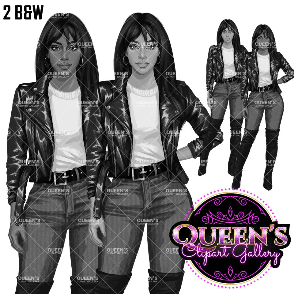 Denim Jeans Girl, Jeans Girl Clipart, Fashion Girl Clipart, Fashion Clipart, Woman in Leather Jacket, Curvy Girl Clipart, Denim Girl Clipart