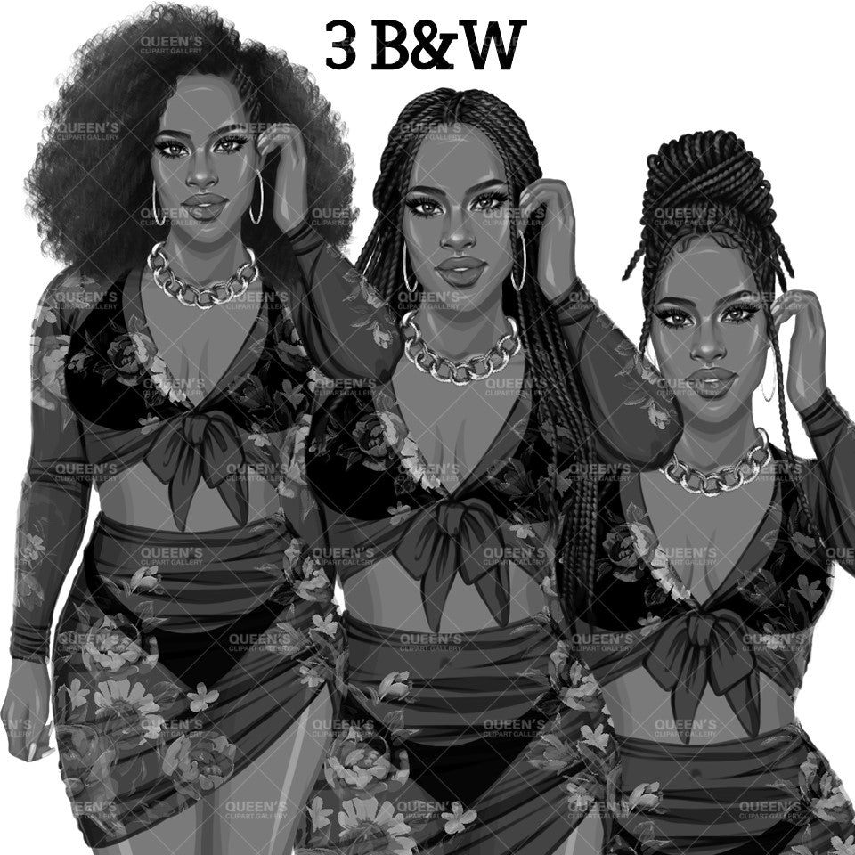 Summer clipart, Afro girl in bathing suit, Swim suit, Fashion girl clipart, Black girl, Summer girl, Beach time, Fashion illustration, Sun