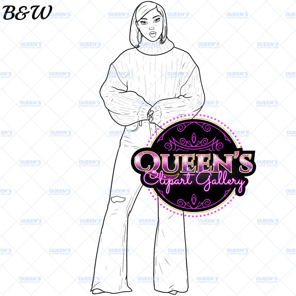 Denim girl clipart, Black girl magic, Fashion girl clipart, African American woman, Afro girl clipart, Girl boss, Winter Clipart, Boss lady