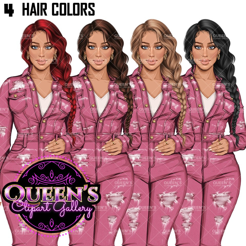 Denim Jeans Girl Clipart, Fashion Girl Clipart, Jeans Girl Clipart, Girl Boss Clipart, African American Woman in Jeans, Jeans Jacket Clipart, Boss Babe