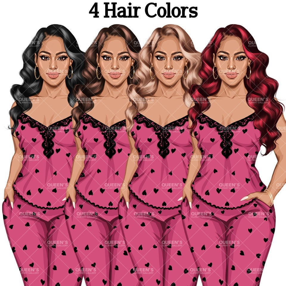 Pajama girl clipart, Afro Woman in Sleepwear, Pajama Illustration, Cozy clipart, Bedtime clipart, Pajama Fashion, Pajama Party, Fashion girl