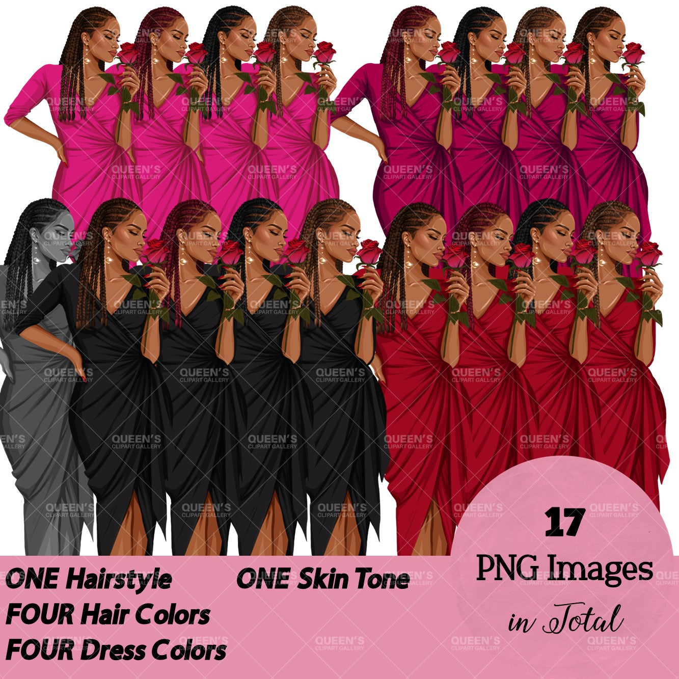 Valentine's Day rose, Afro woman in red dress, Valentine clipart, Fashion Illustration, Fashion girl png, Red rose, Love, Girl boss planner, Love