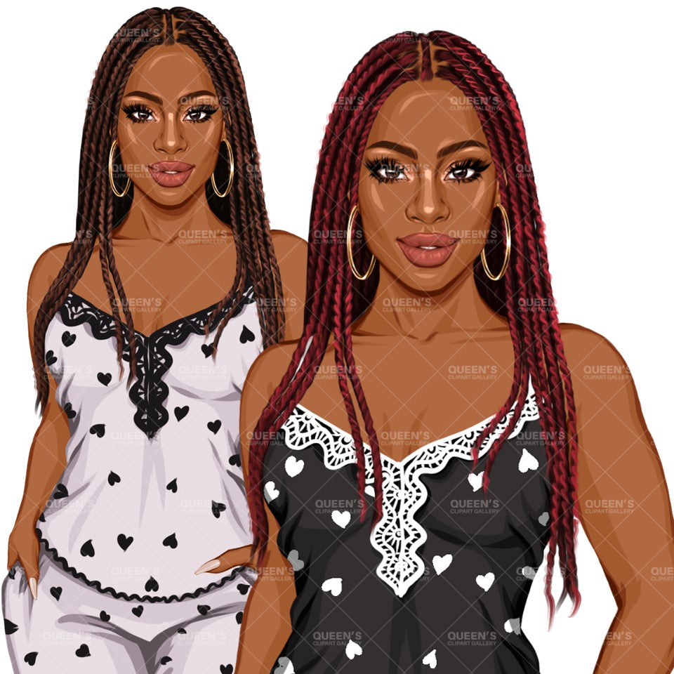 Pajama girl clipart, Afro Woman in Sleepwear, Pajama Illustration, Cozy clipart, Bedtime clipart, Pajama Fashion, Pajama Party, Fashion girl