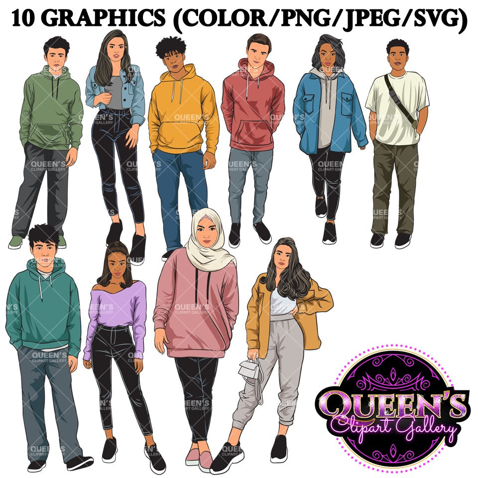Teenagers clipart, High school students, Older teens, Male Teen Clipart, Female Teen Clipart, Students, Back to School, Teen clipart, Afro