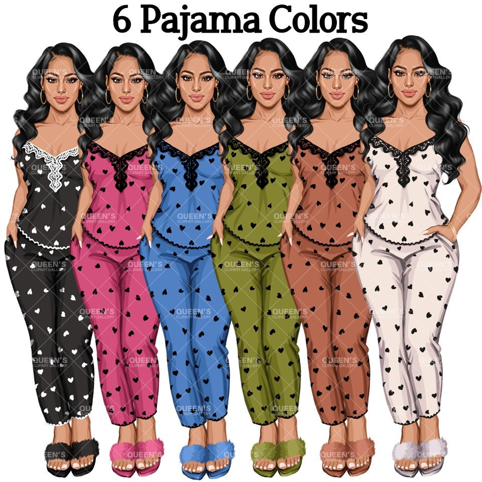 Pajama girl clipart, Afro Woman in Sleepwear, Pajama Illustration, Cozy clipart, Bedtime clipart, Pajama Fashion, Pajama Party, Fashion girl