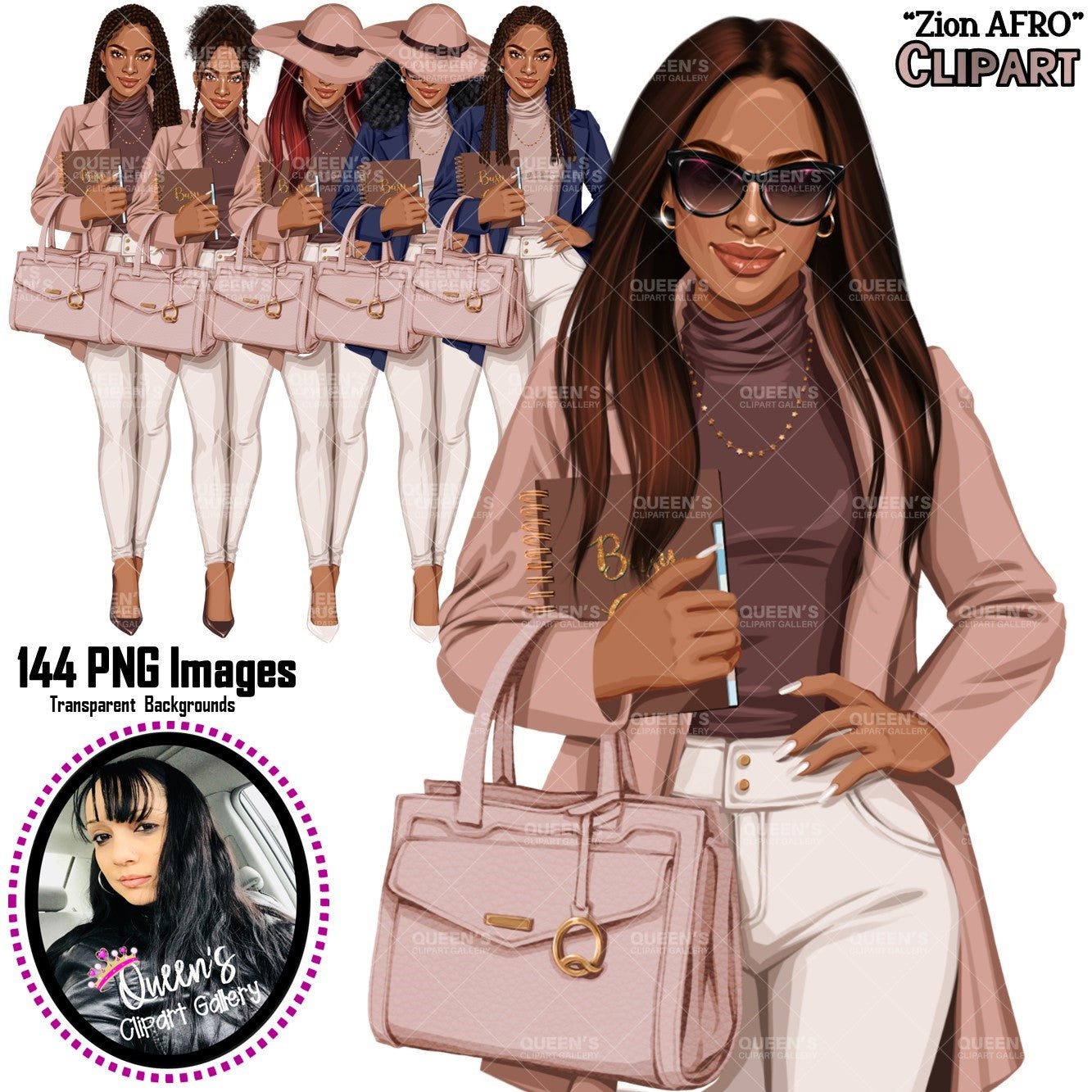 Planner girl clipart, Afro girl clipart, Lady boss clipart, Girl boss clipart, Fashion girl, African American woman, Business woman clipart