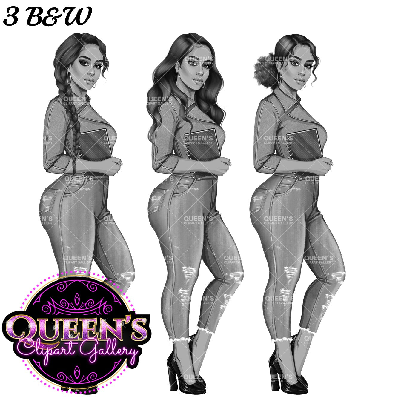 Planner girl clipart, Lady boss clipart, Curvy girl clipart, Fashion girl clipart, Jeans girl clipart, Denim jeans clipart, Girl boss, Woman