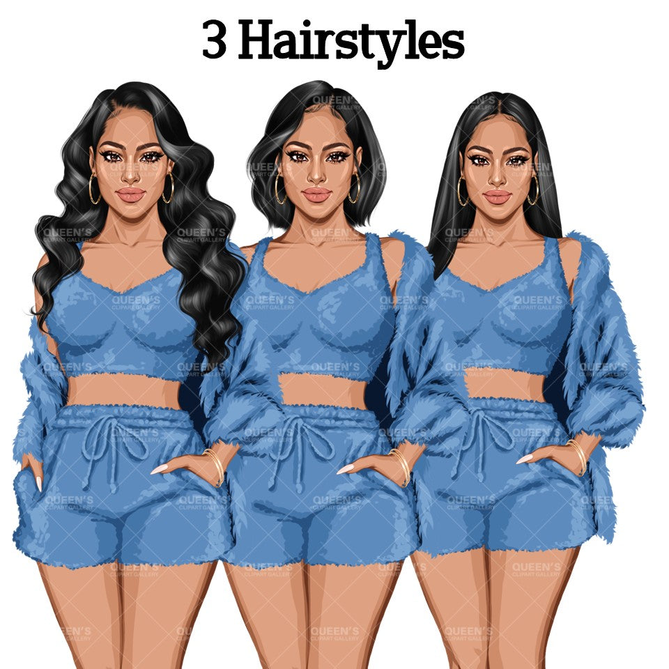 Pajama girl clipart, Afro Woman in Sleepwear, Pajama Illustration, Cozy clipart, Bedtime clipart, Pajama Fashion, Pajama Party, Fashion girl