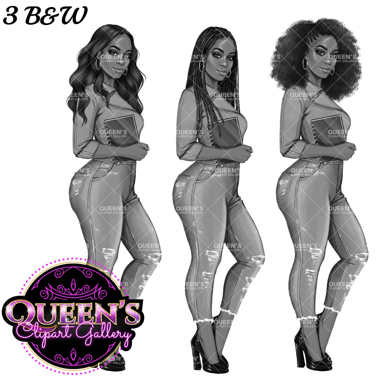 Planner girl clipart, Jeans girl clipart, Afro girl clipart, Fashion girl clipart, Denim jeans girl, Black girl magic African American woman