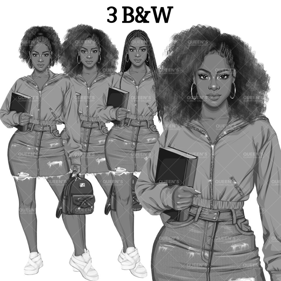 Afro girl, Denim jeans skirt girl, Jeans girl clipart, Afro Teenager clipart, Fashion girl clipart, Fashion illustration, Teen girl in skirt clipart, Denim Afro Girl Clipart