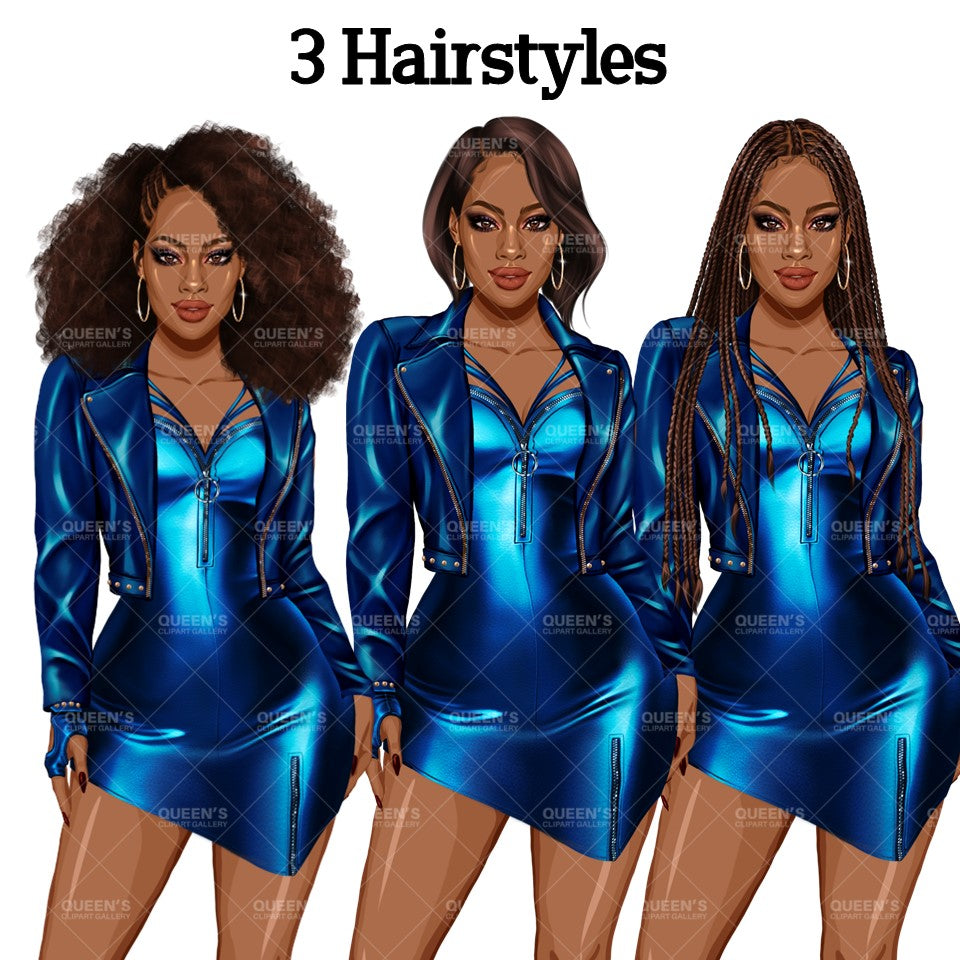 Afro woman in leather dress, Girl boss, Lady boss, Black girl magic, Fashion girl clipart, Fashion illustration clipart, Curvy girl clipart