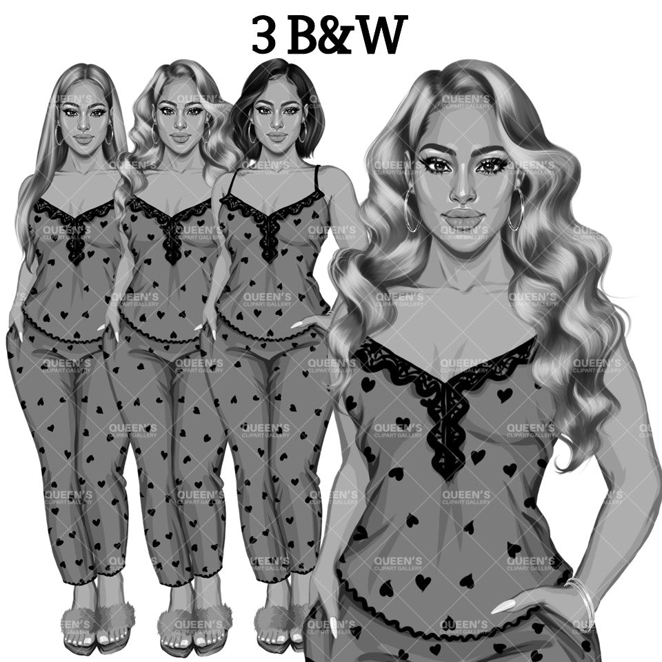 Pajama girl clipart, Woman in Sleepwear, Pajama Illustration, Cozy clipart, Bedtime clipart, Pajama Fashion, Pajama Party, Fashion girl