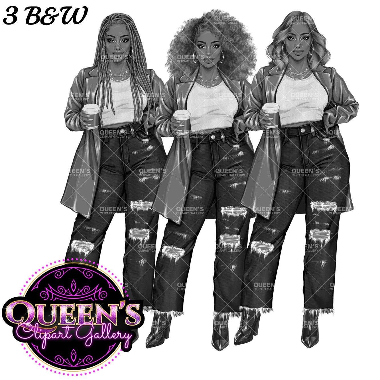 Coffee Girl Clipart, Denim Jeans Girl, Jeans Girl, Afro Girl Clipart, Fashion Girl Clipart, Jeans Girl Clipart, African American Clipart