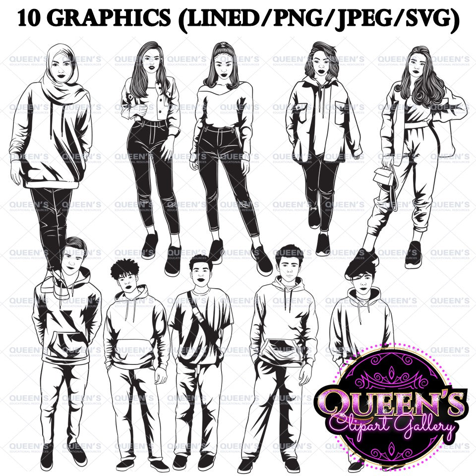 Teenagers clipart, High school students, Older teens, Male Teen Clipart, Female Teen Clipart, Students, Back to School, Teen clipart, Afro