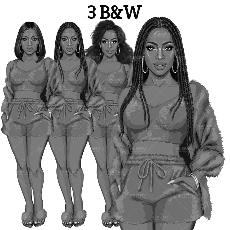 Pajama girl clipart, Afro Woman in Sleepwear, Pajama Illustration, Cozy clipart, Bedtime clipart, Pajama Fashion, Pajama Party, Fashion girl