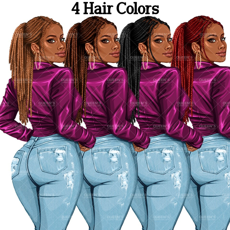 Curvy Denim Girl, Jeans Girl Clipart, Curvy girl, Woman clipart, Fashion girl clipart, Girl boss clipart, Fashion woman, Leather Jacket