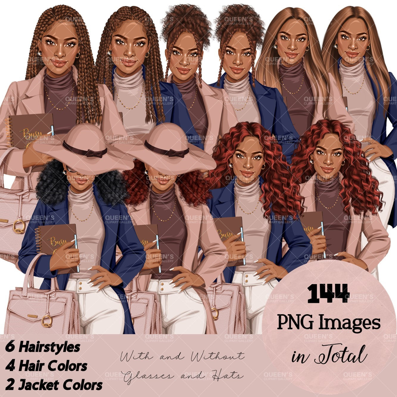 Planner girl clipart, Afro girl clipart, Lady boss clipart, Girl boss clipart, Fashion girl, African American woman, Business woman clipart