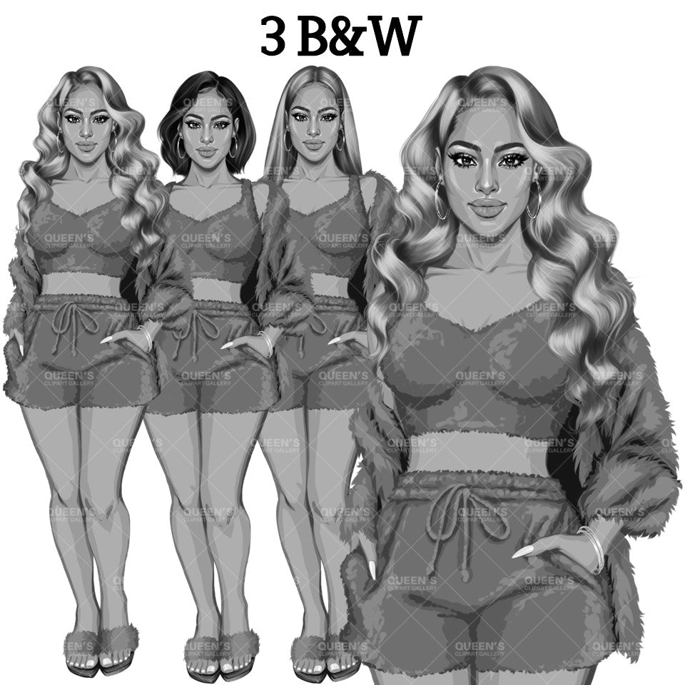 Pajama girl clipart, Afro Woman in Sleepwear, Pajama Illustration, Cozy clipart, Bedtime clipart, Pajama Fashion, Pajama Party, Fashion girl