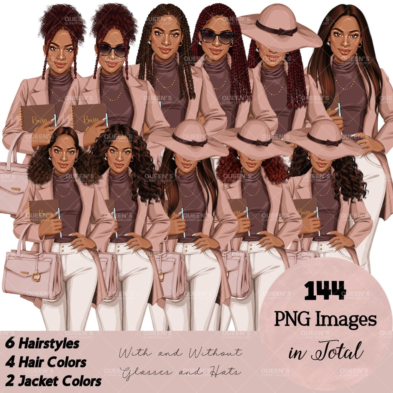 Planner girl clipart, Afro girl clipart, Lady boss clipart, Girl boss clipart, Fashion girl, African American woman, Business woman clipart