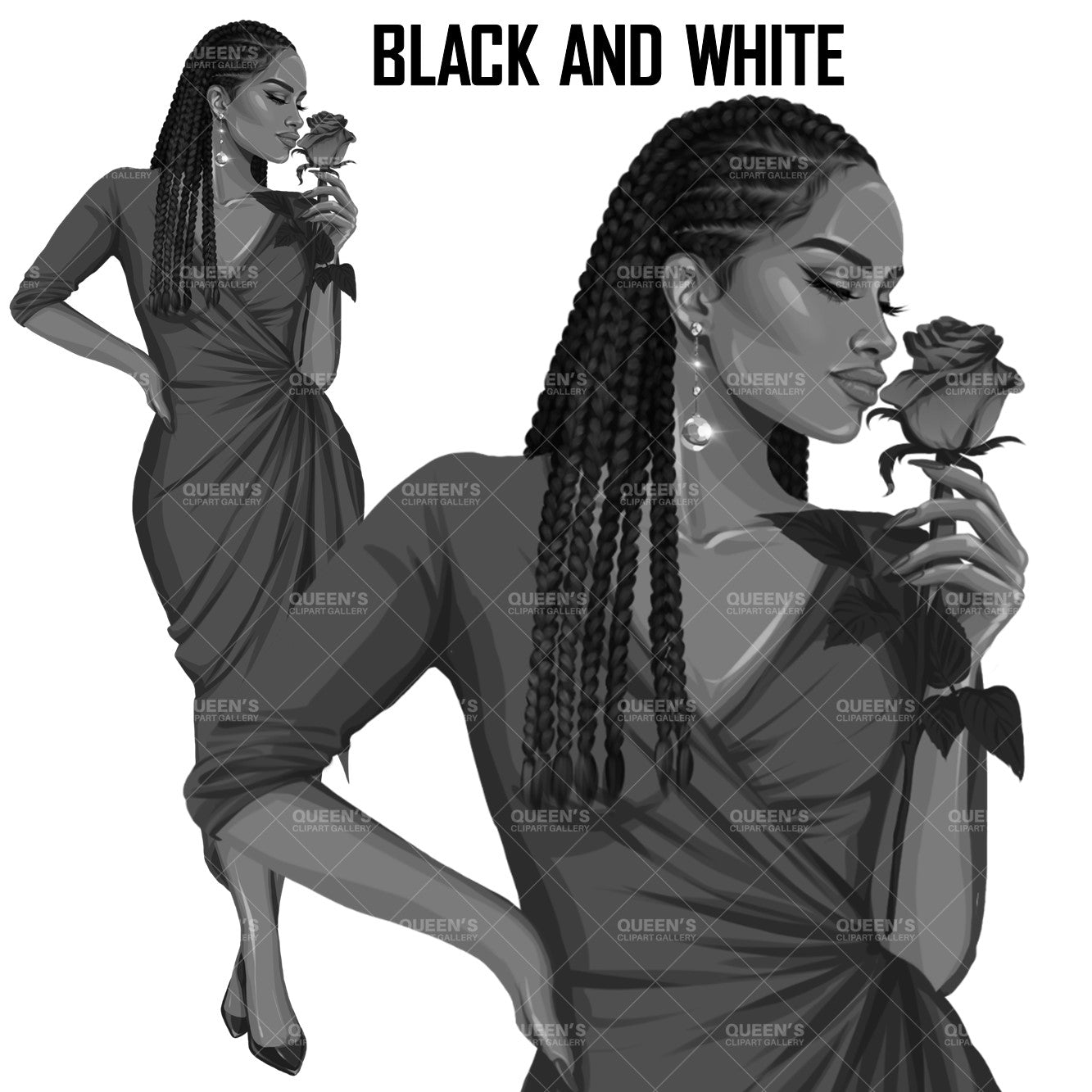 Valentine's Day rose, Afro woman in red dress, Valentine clipart, Fashion Illustration, Fashion girl png, Red rose, Love, Girl boss planner, Love