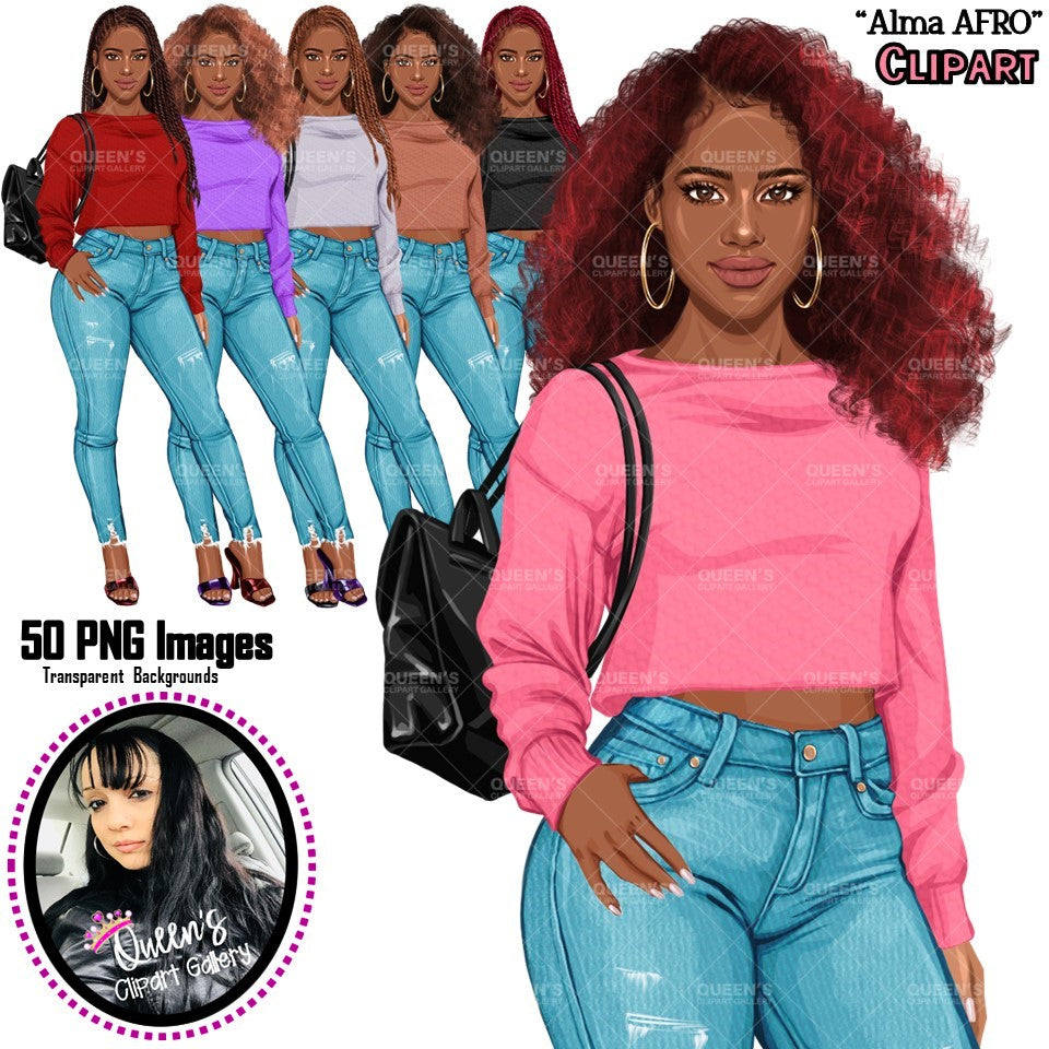 Denim jeans Afro girl, Afro girl clipart, Teenager clipart, Fashion girl clipart, Fashion illustration, Teen Afro girl, Denim Girl Clipart