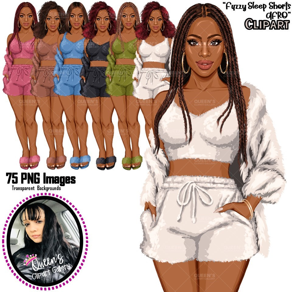Pajama girl clipart, Afro Woman in Sleepwear, Pajama Illustration, Cozy clipart, Bedtime clipart, Pajama Fashion, Pajama Party, Fashion girl