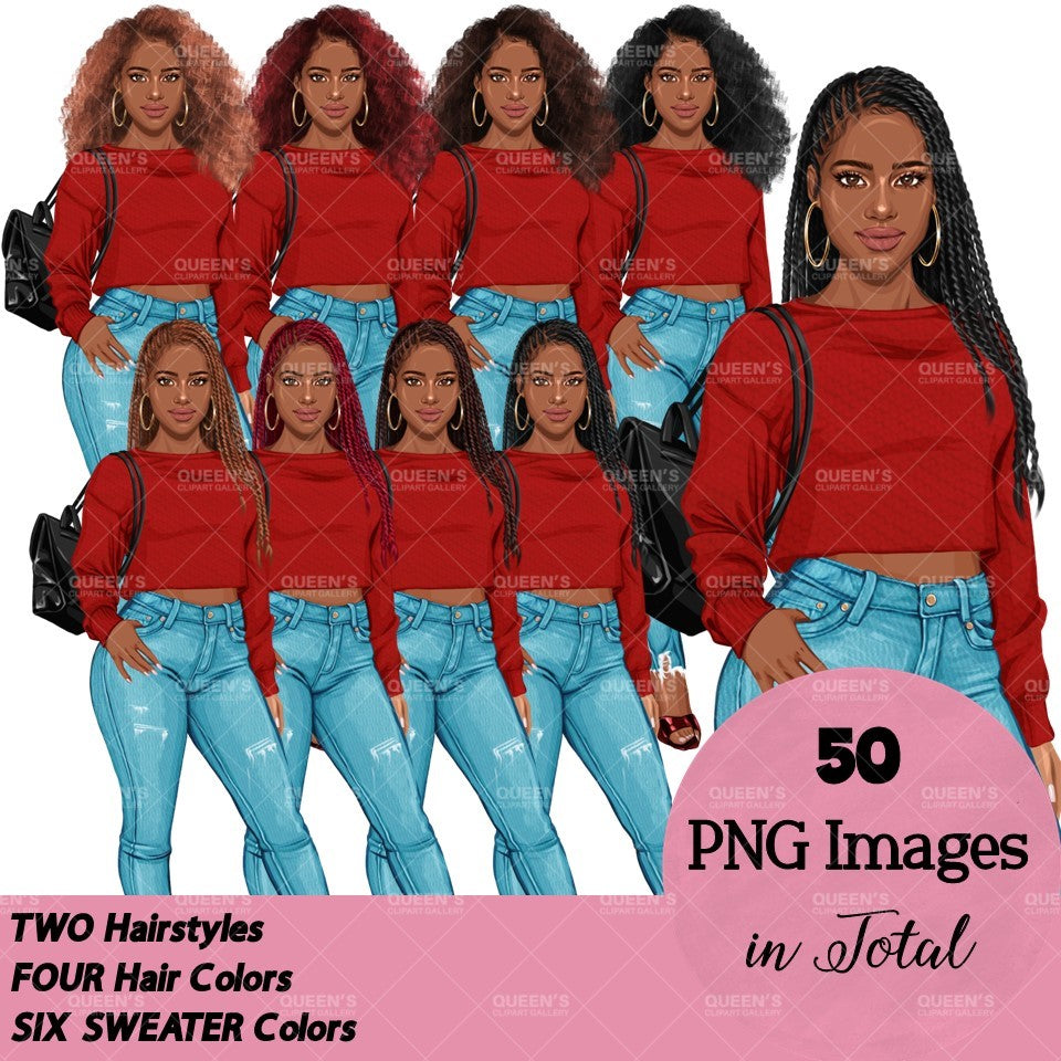 Denim jeans Afro girl, Afro girl clipart, Teenager clipart, Fashion girl clipart, Fashion illustration, Teen Afro girl, Denim Girl Clipart