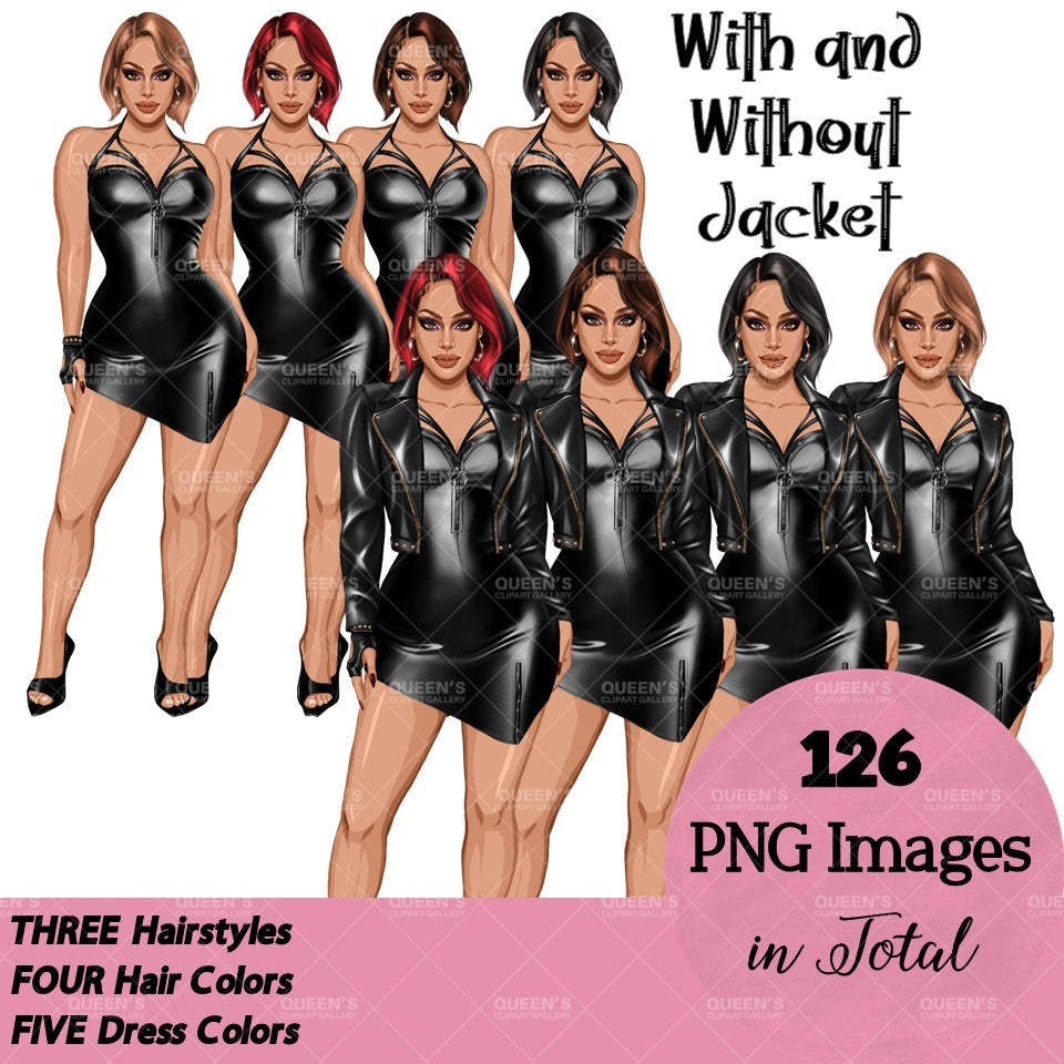 Afro woman in leather dress, Girl boss, Lady boss, Black girl magic, Fashion girl clipart, Fashion illustration clipart, Curvy girl clipart