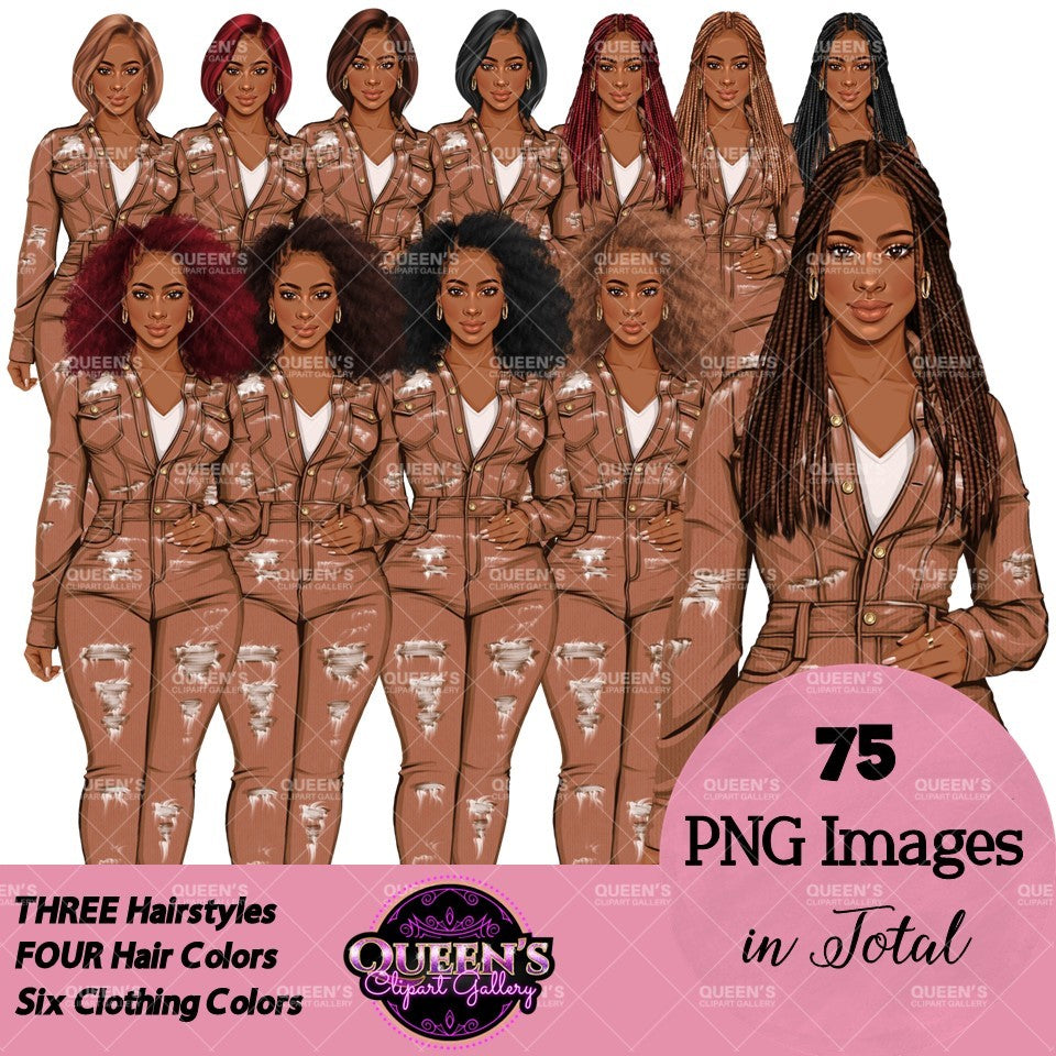 Denim Jeans Girl Clipart, Fashion Girl Clipart, Jeans Girl Clipart, Girl Boss Clipart, African American Woman in Jeans, Jeans Jacket Clipart, Boss Babe
