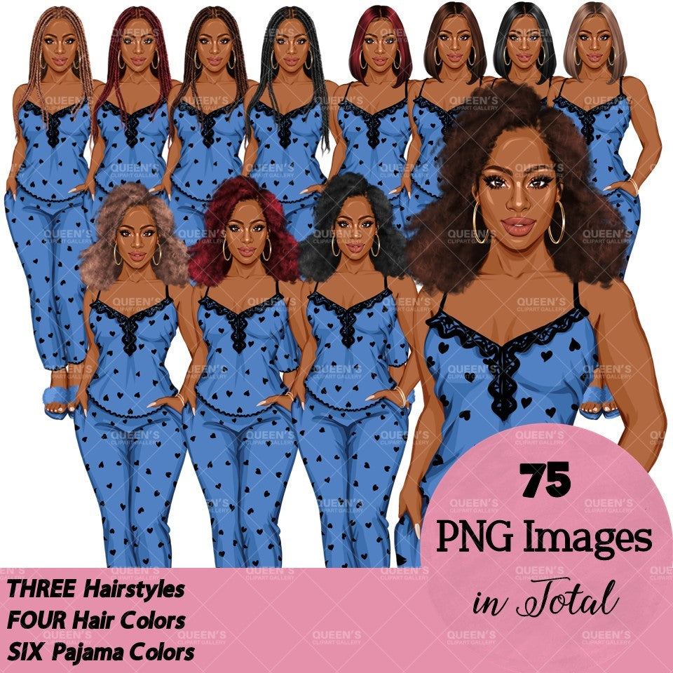 Pajama girl clipart, Afro Woman in Sleepwear, Pajama Illustration, Cozy clipart, Bedtime clipart, Pajama Fashion, Pajama Party, Fashion girl
