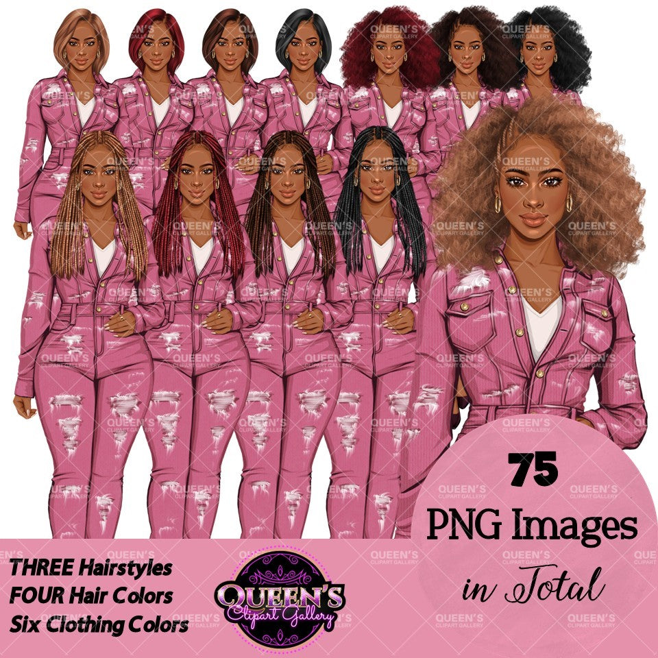 Denim Jeans Girl Clipart, Fashion Girl Clipart, Jeans Girl Clipart, Girl Boss Clipart, African American Woman in Jeans, Jeans Jacket Clipart, Boss Babe