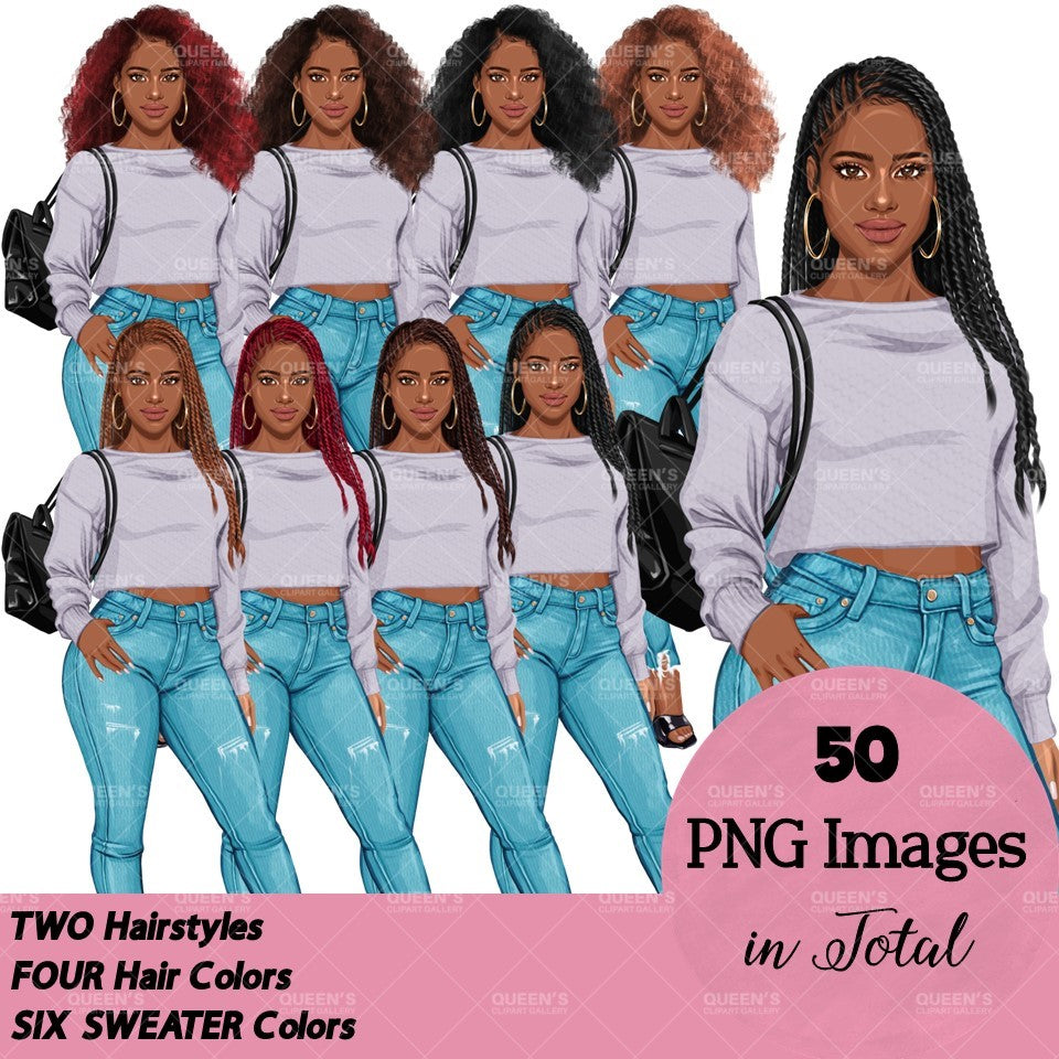 Denim jeans Afro girl, Afro girl clipart, Teenager clipart, Fashion girl clipart, Fashion illustration, Teen Afro girl, Denim Girl Clipart