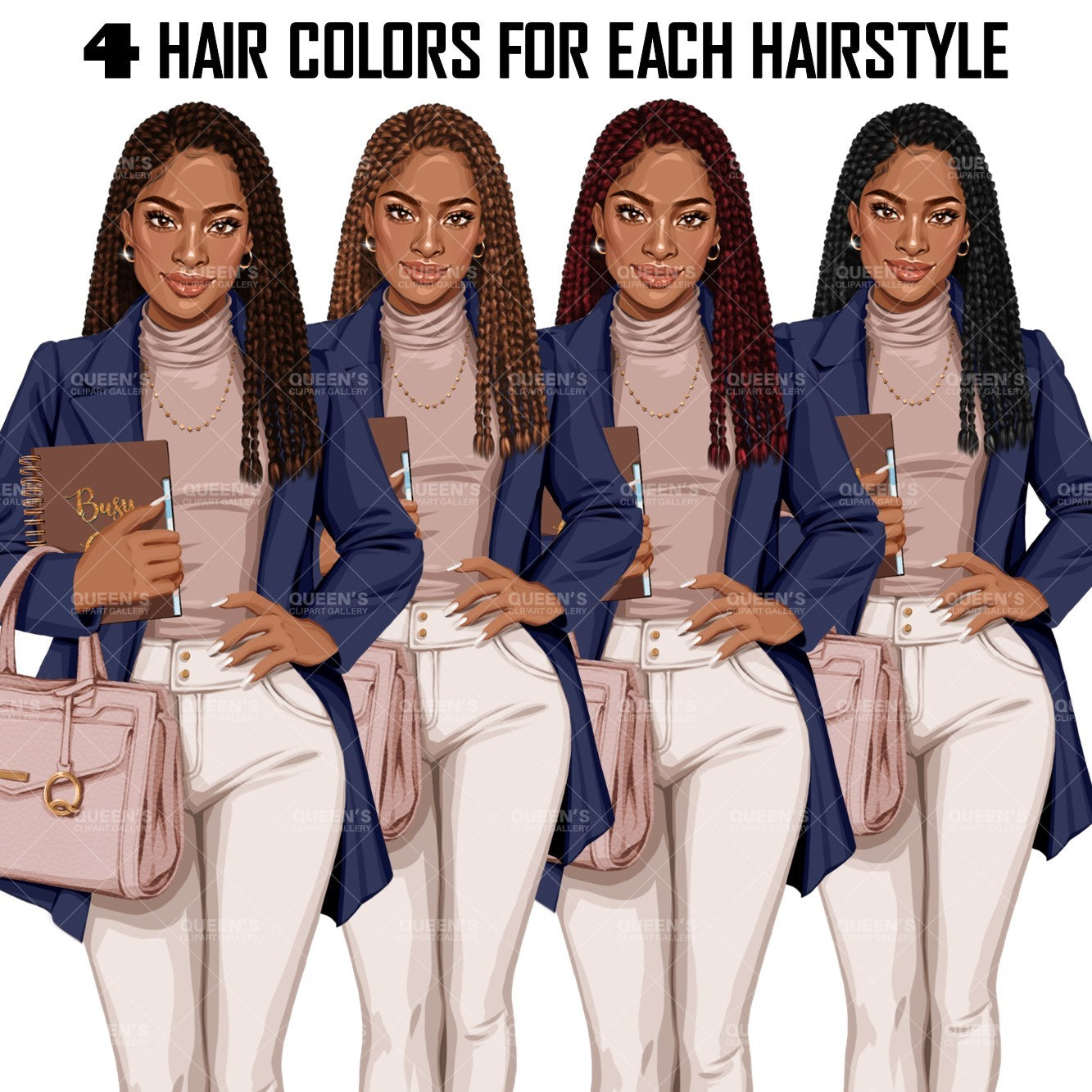 Planner girl clipart, Afro girl clipart, Lady boss clipart, Girl boss clipart, Fashion girl, African American woman, Business woman clipart