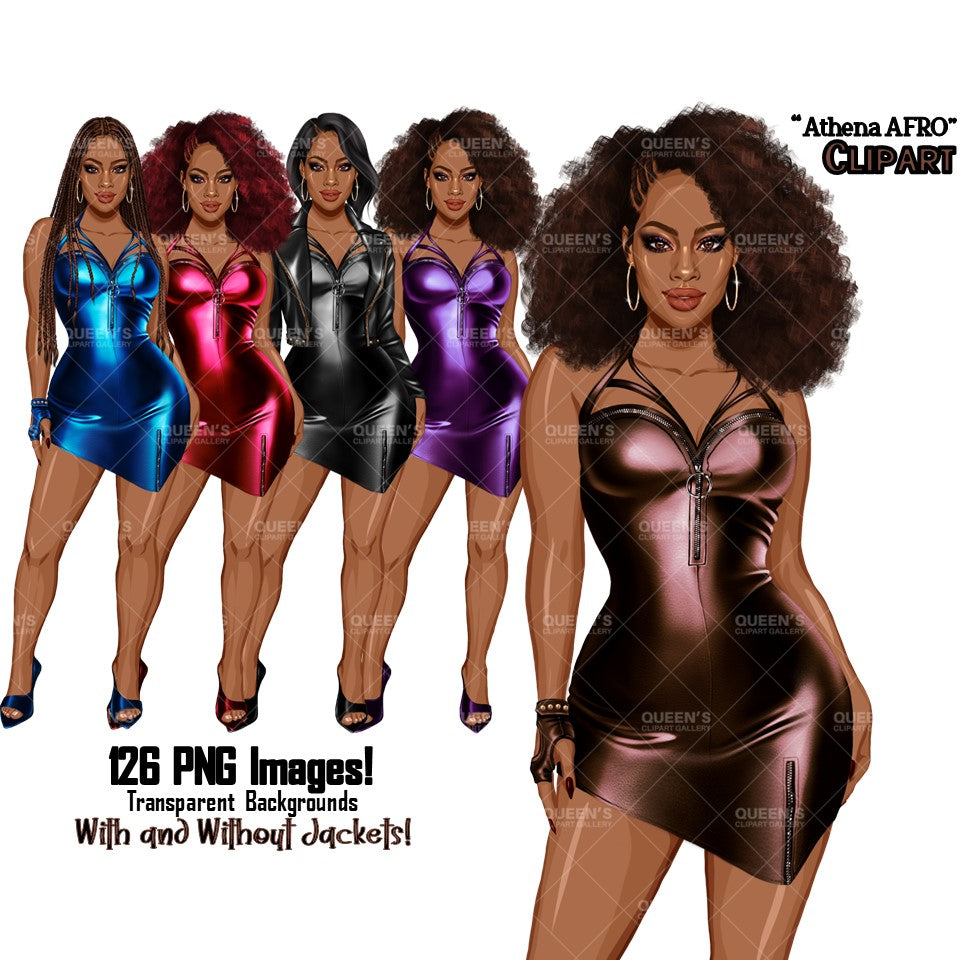 Afro woman in leather dress, Girl boss, Lady boss, Black girl magic, Fashion girl clipart, Fashion illustration clipart, Curvy girl clipart