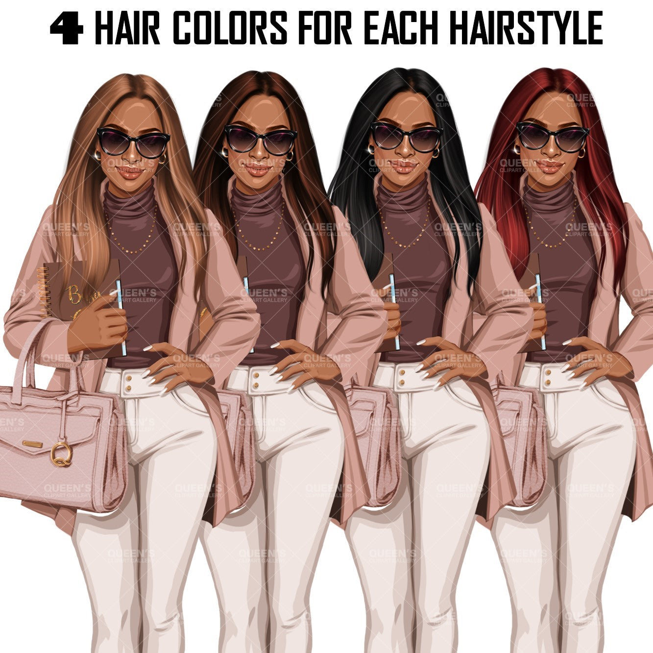 Planner girl clipart, Afro girl clipart, Lady boss clipart, Girl boss clipart, Fashion girl, African American woman, Business woman clipart