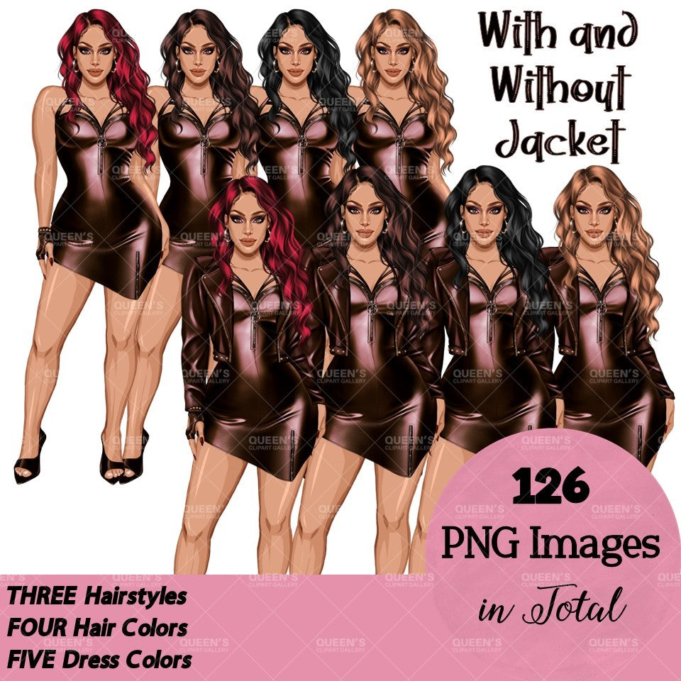 Afro woman in leather dress, Girl boss, Lady boss, Black girl magic, Fashion girl clipart, Fashion illustration clipart, Curvy girl clipart