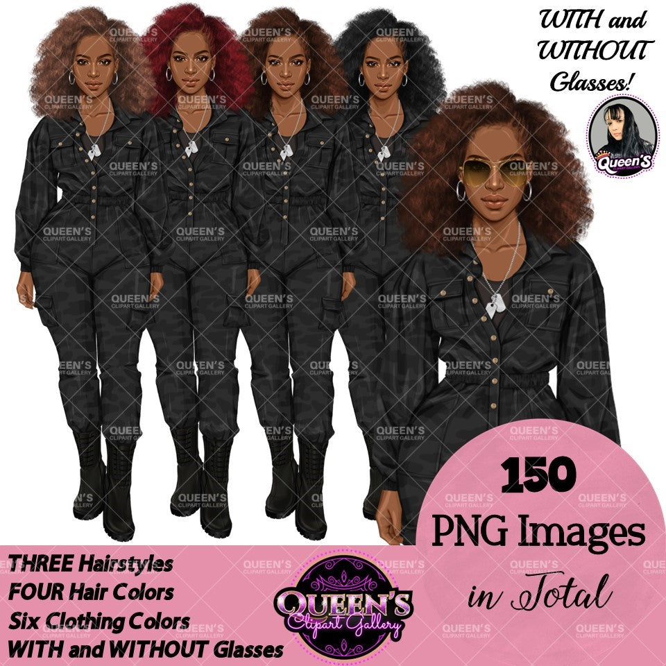 Army Clipart, Afro Military Woman Clipart, Fashion Girl Clipart, Veteran Day Clipart, Afro Female Troops, Memorial Day, Veteran, Soldier