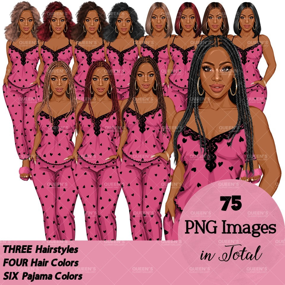 Pajama girl clipart, Afro Woman in Sleepwear, Pajama Illustration, Cozy clipart, Bedtime clipart, Pajama Fashion, Pajama Party, Fashion girl