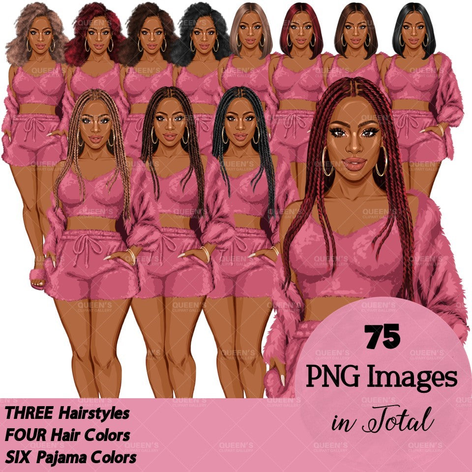 Pajama girl clipart, Afro Woman in Sleepwear, Pajama Illustration, Cozy clipart, Bedtime clipart, Pajama Fashion, Pajama Party, Fashion girl