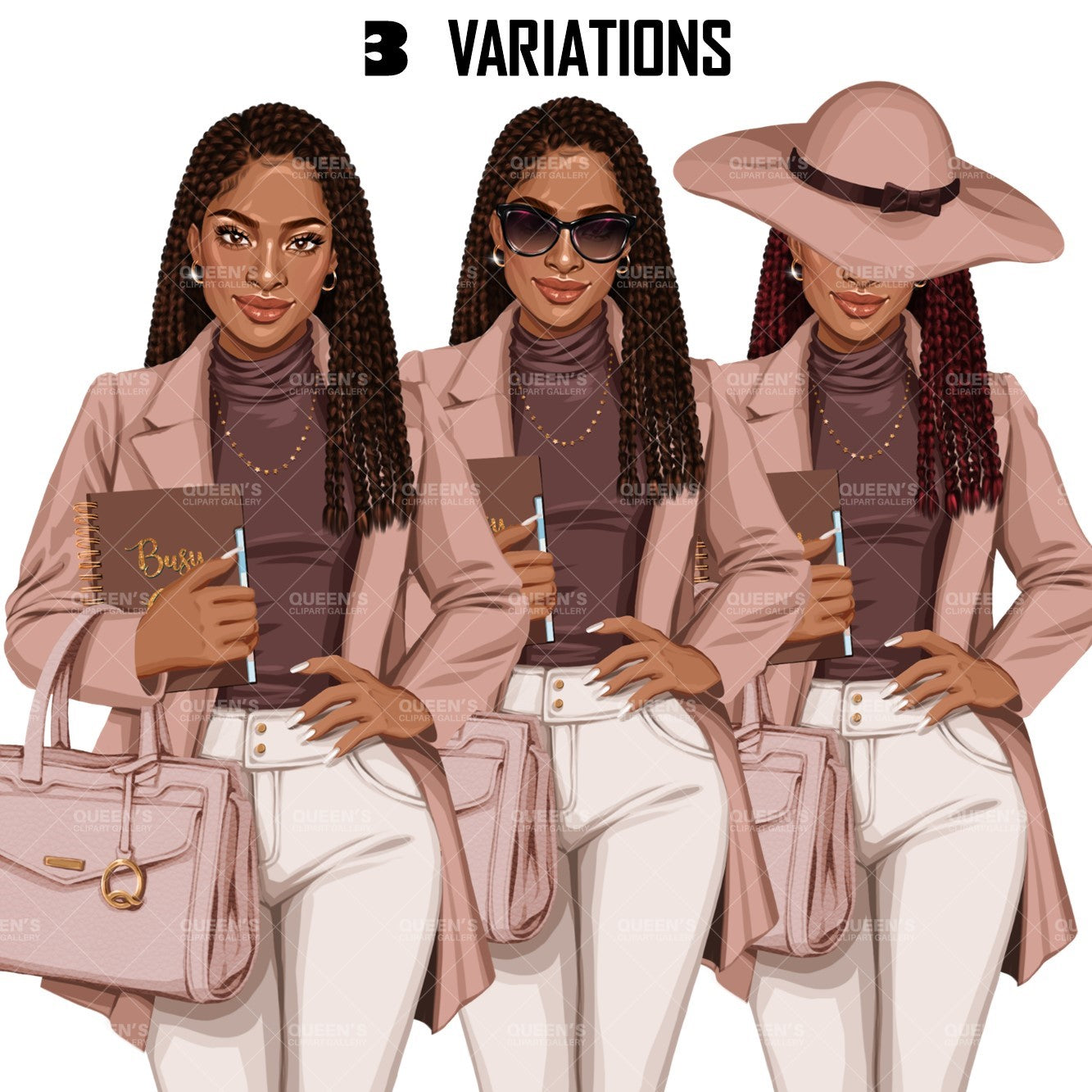 Planner girl clipart, Afro girl clipart, Lady boss clipart, Girl boss clipart, Fashion girl, African American woman, Business woman clipart
