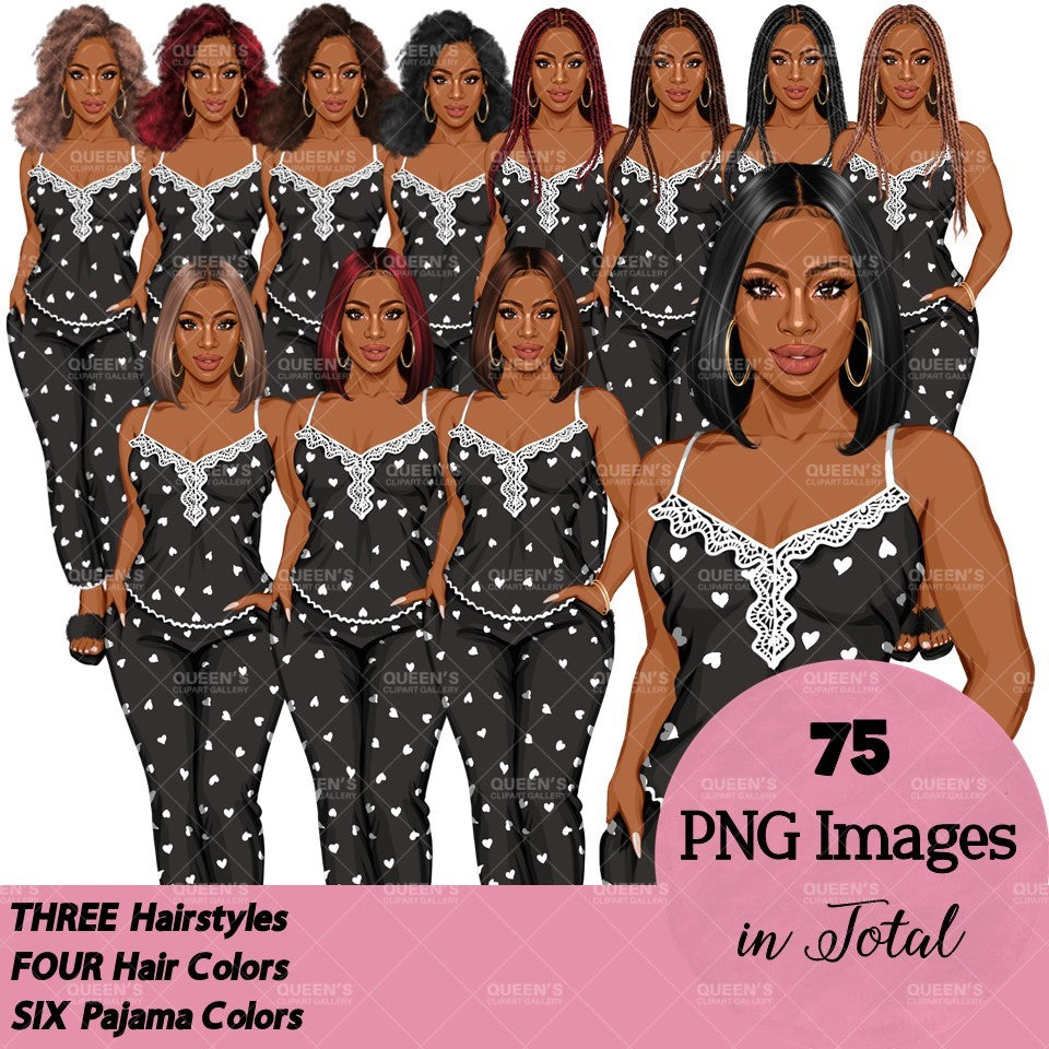 Pajama girl clipart, Afro Woman in Sleepwear, Pajama Illustration, Cozy clipart, Bedtime clipart, Pajama Fashion, Pajama Party, Fashion girl
