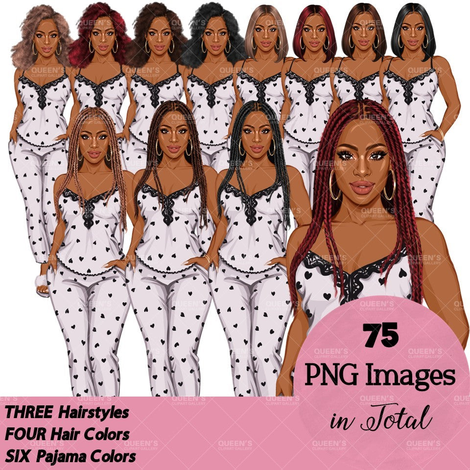 Pajama girl clipart, Afro Woman in Sleepwear, Pajama Illustration, Cozy clipart, Bedtime clipart, Pajama Fashion, Pajama Party, Fashion girl